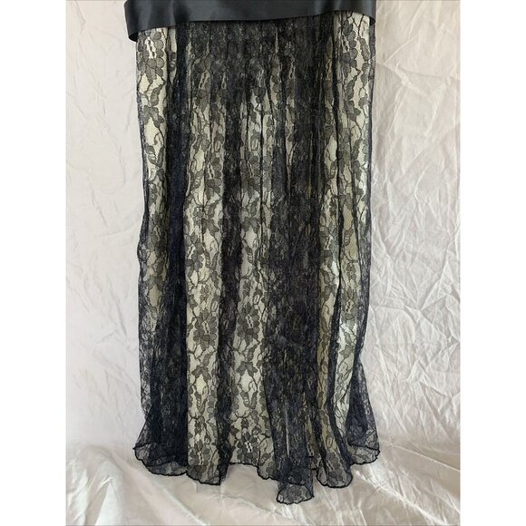 ELIZA J Black Lace Ivory Lining Spaghetti Straps Satin Bow Prom Dance Dress - Picture 4 of 8